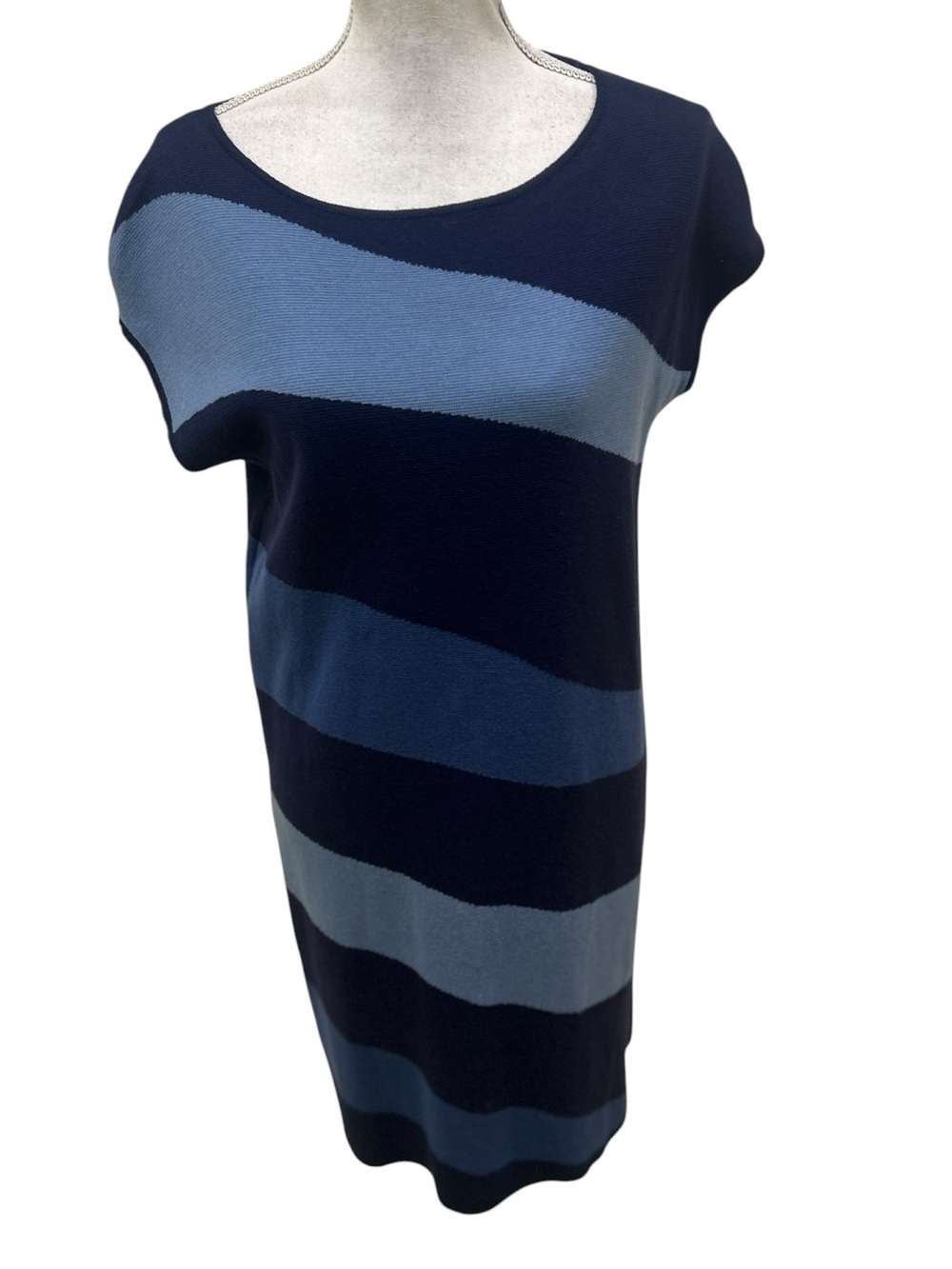 Luisa Spagnoli Navy blues wave print Knit short sleeve midi dress wool large